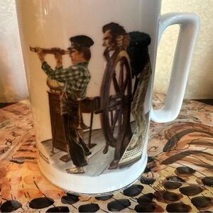 Norman Rockwell Ceramic Coffee Mugs Braving Storm Looking Out Sea River Pilot